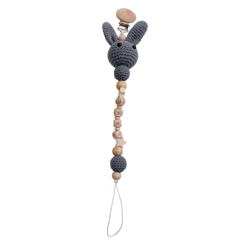 1pc Crochet Bunny Baby Pacifier Clip Chain BPA Free Wooden Beads Appease Soother Chain Clips Newborn Dummy Holder Nipple Clip
