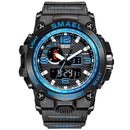SMAEL Watches For Men 50M Waterproof Clock Alarm reloj hombre 1545D Dual Display Wristwatch Quartz Military Watch Sport New Mens