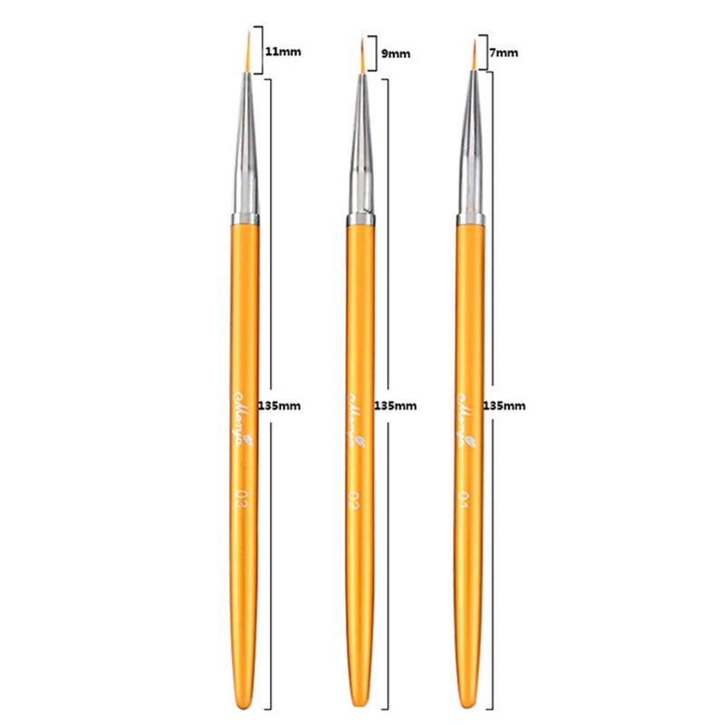 3Pcs Acrylic French Stripe Nail Art Liner Brush Set 3D Tips Manicure Ultra-thin Line Drawing Pen UV Gel Brushes Painting Tools