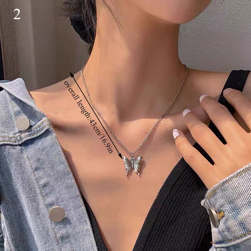Gothic Butterfly Pendant Necklace for Women Choker Aesthetic Grunge Chain accessories IGIRL Indie Collar Jewelry Friends Gift