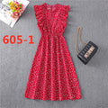 Summer New 2021 Women&#39;s Elegant Sundress Slim Sleeveless Woman Sundress Ruffles Knee Length Clothes Red Beach Party Dresses For