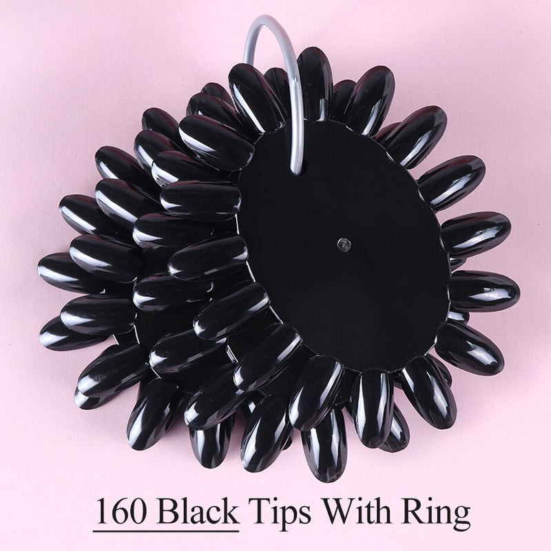 Clear Nature Black False Tips For Nail Art Display Oval Fan Style Nail Swatch Polish Stand Tips Practice Manicure Tools BEA23-2
