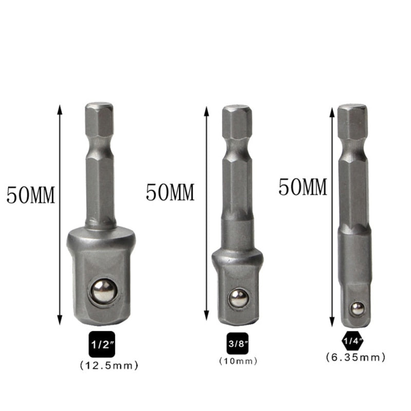 Drill Socket Adapter 1/4&#39;&#39; Hex Shank Extension for Impact Driver 1/2&#39;&#39; 3/8&#39;&#39; 1/2&#39;&#39; Square Head Drill Bit Adapter Set Hand Tools