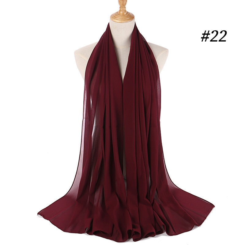 Muslim Bubble Chiffon Hijab Scarf Women Solid Color Soft Long Shawls and Wraps Georgette Head Scarves Ladies Hijabs