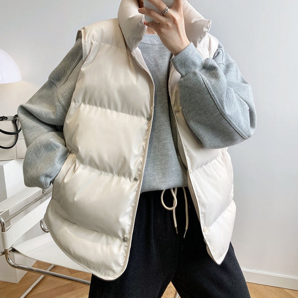 2022 Women Vest Coat Stand Collar Winter Women Warm Coat Oversize Tops Beige Vest Chaleco Mujer Gilet Casaco Feminino