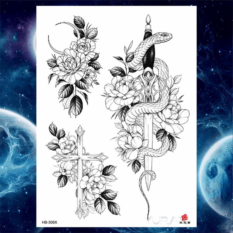 Girls Bracelet Chains Rose Tattoo Stickers Butterfly Body Arm Totem Tattoos Temporary Women Wrist Sexy Black Fake Tatoos