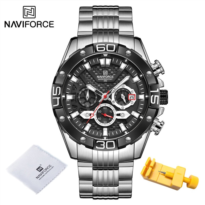 NAVIFORCE Watches For Men 2022 Luxury Original Classic Quartz Clock Analog Chronograph Sports Waterproof Steel Band Wrist Watch