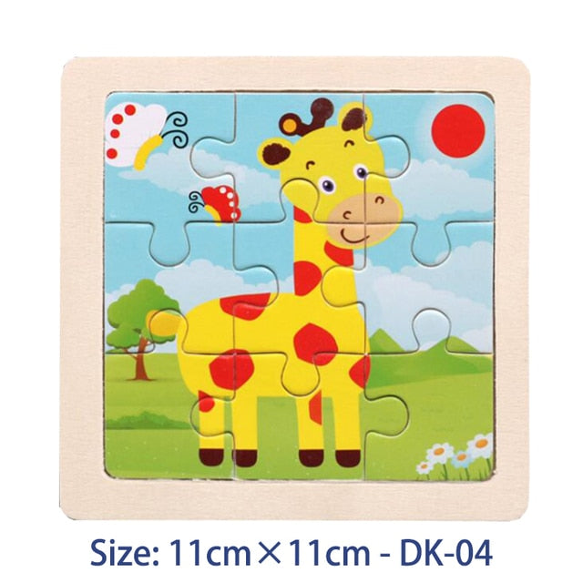 11X11CM Kids Wooden Puzzle Toy Vehicle Animal Jigsaw Cartoon Animal Traffic Tangram Toys Educational Toys Puzzles for Kids Gifts