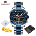 Luxury Brand NAVIFORCE Digital Sport Watch For Men Steel Band Waterproof Chronograph Alarm Clock Luminous Quartz Wrist watch Man