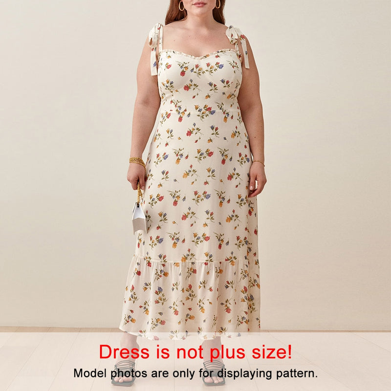 Dresses For Women 2022 Elegant Vintage Floral Dress Frill Sweetheart Neck Sleeveless Strap Tie Ruffle Hem Summer Beach Dress