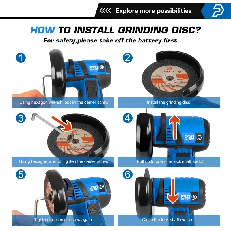12V Mini Brushless Angle Grinder 18500RPM Cordless Polishing Grinding Machine 2.0mAh Electric Grinder Power Tools by PROSTORMER