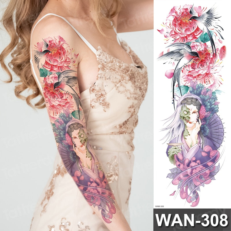 sexy tattoo stockings thigh leg temporary tatoos for women girls body stickers flowers peonies carp fish dragon snake tattoo big