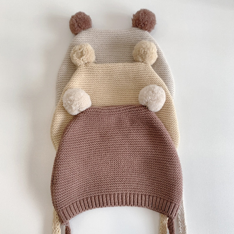 Winter Spring  Crochet Baby Hat Soft Pompom Infant Toddler Cap Beanie Solid Color Kids Knitted Warm Bonnet Hat