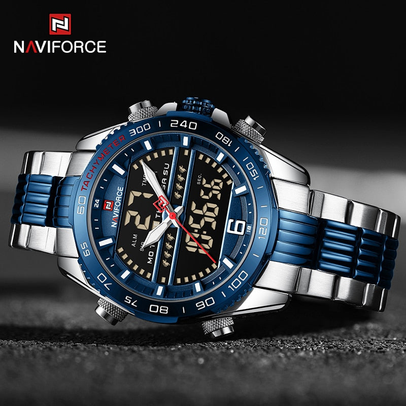 Luxury Brand NAVIFORCE Digital Sport Watch For Men Steel Band Waterproof Chronograph Alarm Clock Luminous Quartz Wrist watch Man
