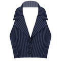 Womens Stripe Vests Elegant OL Waistcoat Suit Vest Halter Neck V-Neck Office Ladies Crop Tops Business Formal Work Wear Mujer