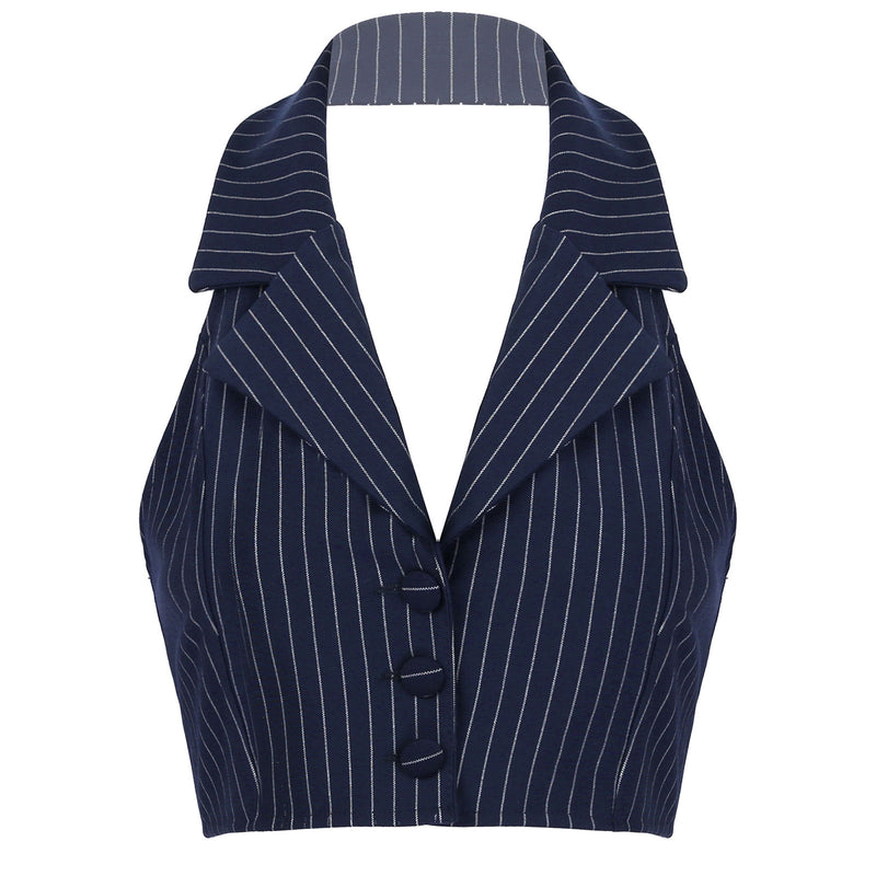 Womens Stripe Vests Elegant OL Waistcoat Suit Vest Halter Neck V-Neck Office Ladies Crop Tops Business Formal Work Wear Mujer