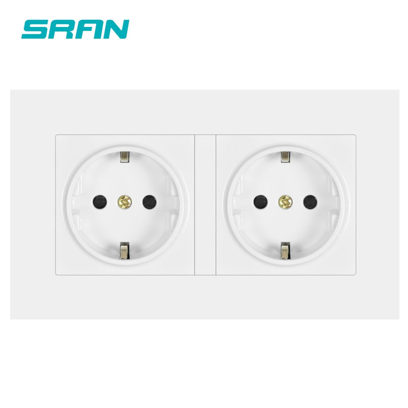 SRAN eu 2gang Power socket,16A electrical plug grounded Hide LED indicator,double Socket with USB, 146*86mm pc panel wall socket