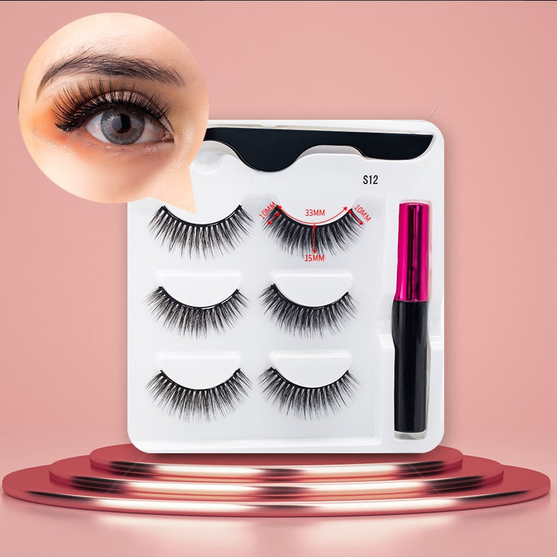 3Pairs Magnetic Lashes 3D Mink Eyelashes Wholesale Fake Eyelashes Magnetic Eyeliner With Tweezer Makeup Set For Beauty Faux Cils