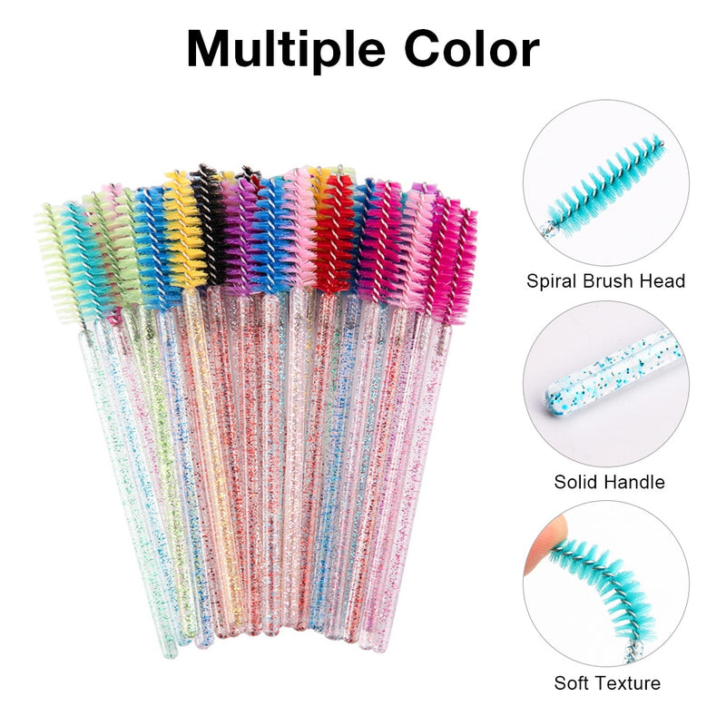 zwellbe Good Quality Disposable 50 Pcs/Pack Crystal Eyelash Makeup Brush Diamond Handle Mascara Wands Eyelash Extension Tool