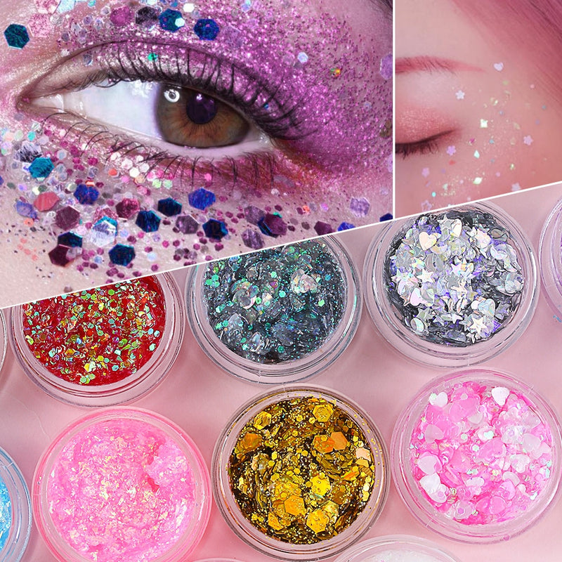 1Pcs Glitter Glam Eye Sparkly Glitter Hair Shimmer Gel Flash Heart Loose Sequins Glitter Eyeshadow Party Face Body Decoration