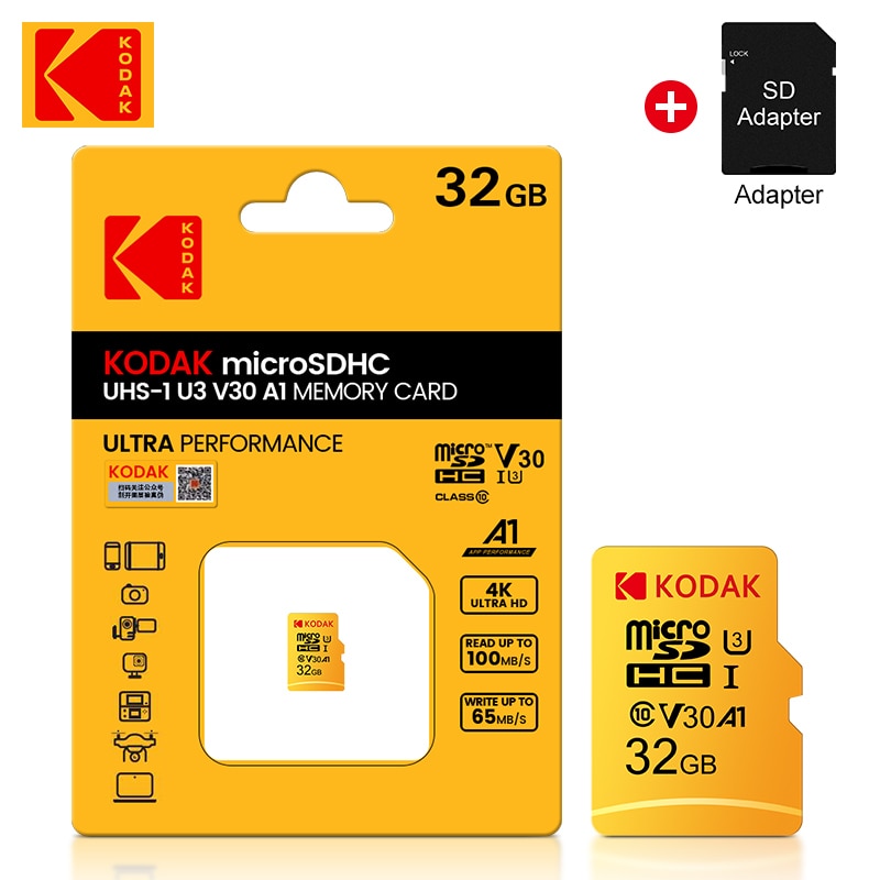 KODAK EVO Plus 256GB Memory Card 128GB U3 4K Micro SD Card 64GB 32GB SDHC Microsd UHS-I C10 TF Trans Flash Microsd with Adapter
