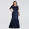 2022 Plus Size Sequin Mesh Mermaid Slim Evening Dress Beaded Leaves Pattern Formal  Women Elegant Party Prom Gowns Short Sleeve