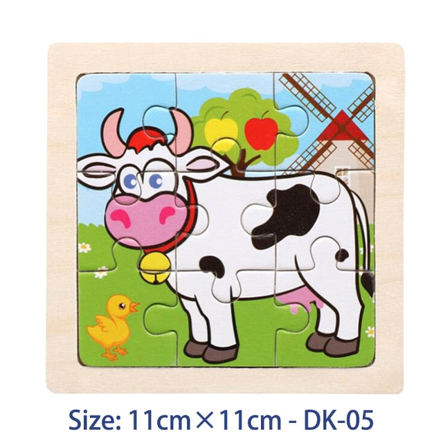 11X11CM Kids Wooden Puzzle Toy Vehicle Animal Jigsaw Cartoon Animal Traffic Tangram Toys Educational Toys Puzzles for Kids Gifts