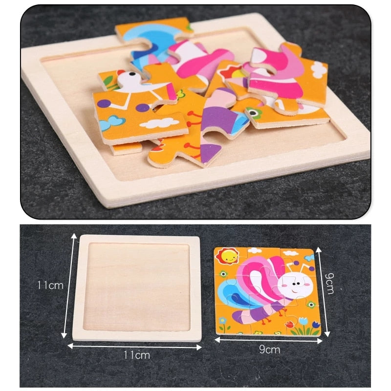11X11CM Kids Wooden Puzzle Toy Vehicle Animal Jigsaw Cartoon Animal Traffic Tangram Toys Educational Toys Puzzles for Kids Gifts