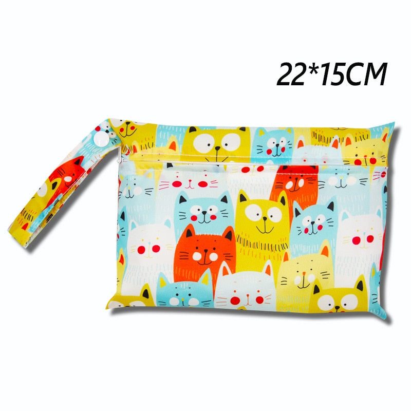 Baby Diaper Bag Cartoon Print Waterproof Wet Dry Nappy Zipper Handbag Stroller Carry Pack Travel Outdoor Wet Diaper Storage Bags
