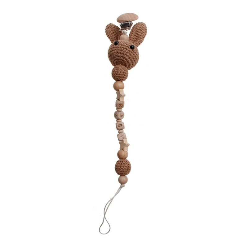 1pc Crochet Bunny Baby Pacifier Clip Chain BPA Free Wooden Beads Appease Soother Chain Clips Newborn Dummy Holder Nipple Clip