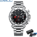 CRRJU Watch for Men Top Brand Luxury Big Dial Stainless Steel Waterproof Chronograph Wristwatches with Date Relogio Masculino