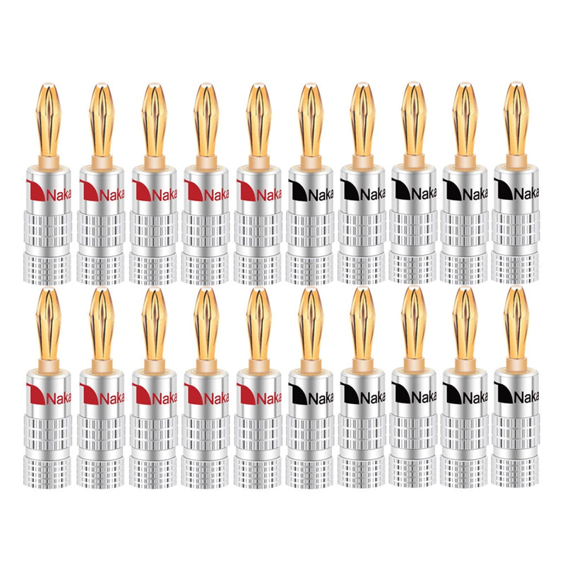 20pcs/10pairs Nakamichi BANANA PLUGS 24K Gold-plated 4MM Banana Connector with Screw Lock For Audio Jack Speaker Plugs Black&amp;Red