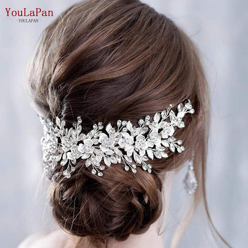 YouLaPan HP295 Flower Headwear Wedding Headband for Bride Crystal Pearls Women Tiara Bridal Headpieces Hair Jewelry Accessories