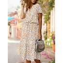 2021 Summer Polka Dot Dress Ladies Leopard Print Shirt Dress, Bohemian, Mid-length, High Waist, Beachwear, Vacation, Summer