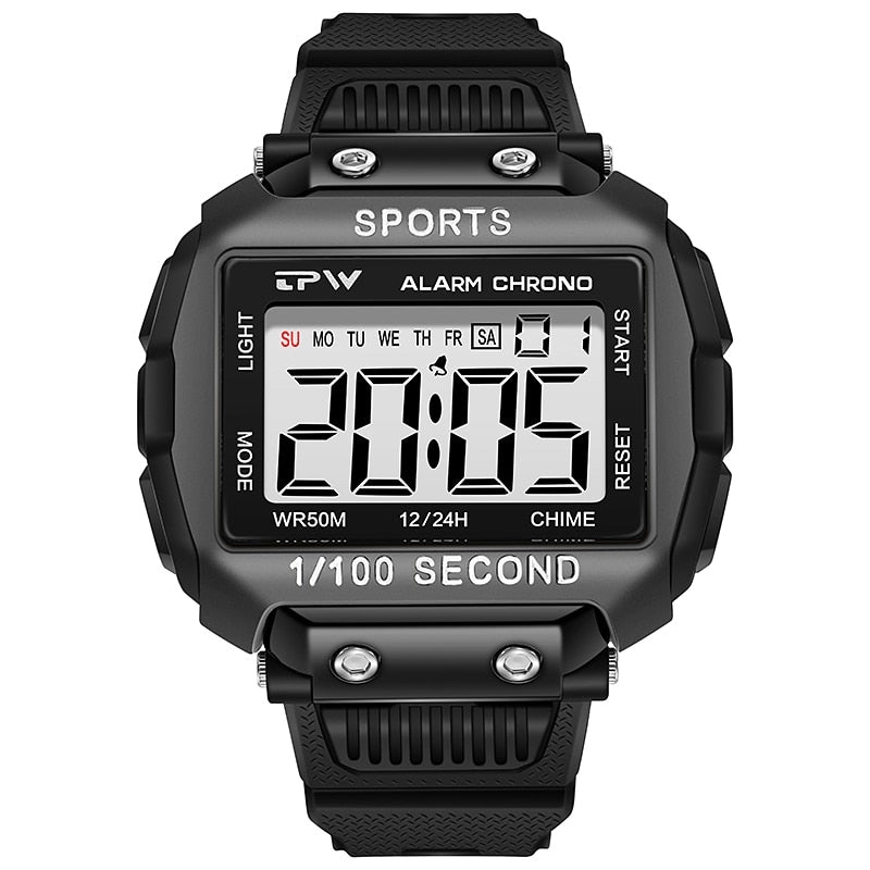 Super Easy to Read Scratch Proof Case 5ATM Water Resistant Digital Watch for Outdoor Sport
