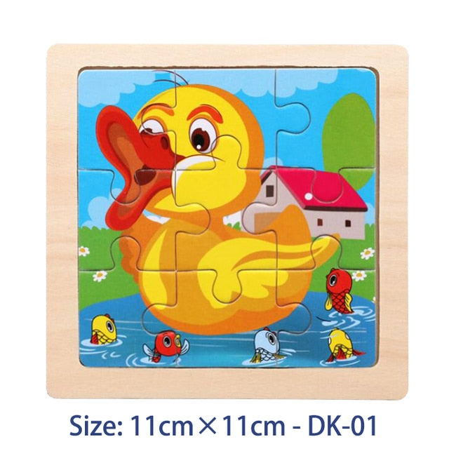 11X11CM Kids Wooden Puzzle Toy Vehicle Animal Jigsaw Cartoon Animal Traffic Tangram Toys Educational Toys Puzzles for Kids Gifts
