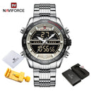 Luxury Brand NAVIFORCE Digital Sport Watch For Men Steel Band Waterproof Chronograph Alarm Clock Luminous Quartz Wrist watch Man