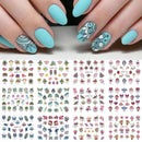 12 Designs Nail Stickers Set Mixed Floral Geometric Nail Art Water Transfer Decals Sliders Flower Leaves Manicures Decoration