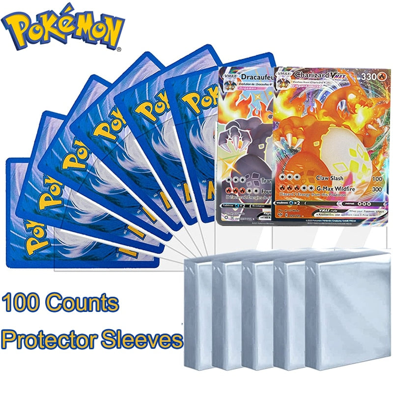 100pcs Transparent Pokemon Card Sleeves Protector Playing Games VMAX Yugioh Pokémon Cards Case Holder Folder Kids Toy Gift