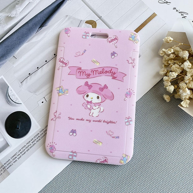 Kawaii Sanrio Keychain Cartoon Cat Sliding Card Holder Student Meal Card Bus Card Holder Lady Id Card Credit Card Holder Lanyard