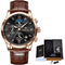 LIGE Men Watch Luxury Leather Waterproof Sport Quartz Wristwatch Chronograph Military Watch for Men Relogio Masculino Men‘s Gift