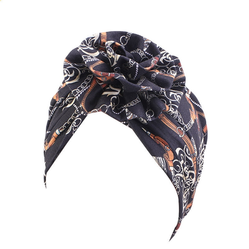 Pastoral Floral Print Turban Women National Wind Muslim Hat Bandana Chemotherapy Hat Sleep Caps Beanies Headwrap Fashion Casual