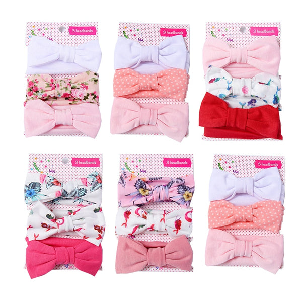3Pcs/set Baby Headband Floral Solid Color Dot Printed Pink Bows Newborn Baby Girl Headband Hair Accessories Girls Turban