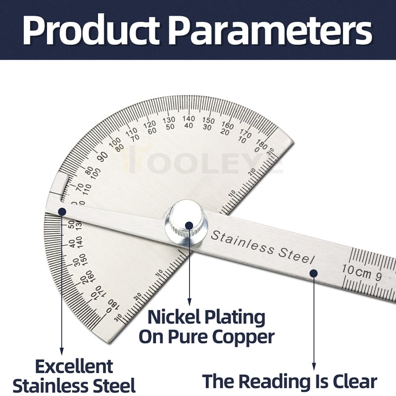 180 Degree Protractor Metal Angle Finder Angle Ruler Woodworking Tools Measuring Ruler Angle Meter Stainless Steel Goniometer