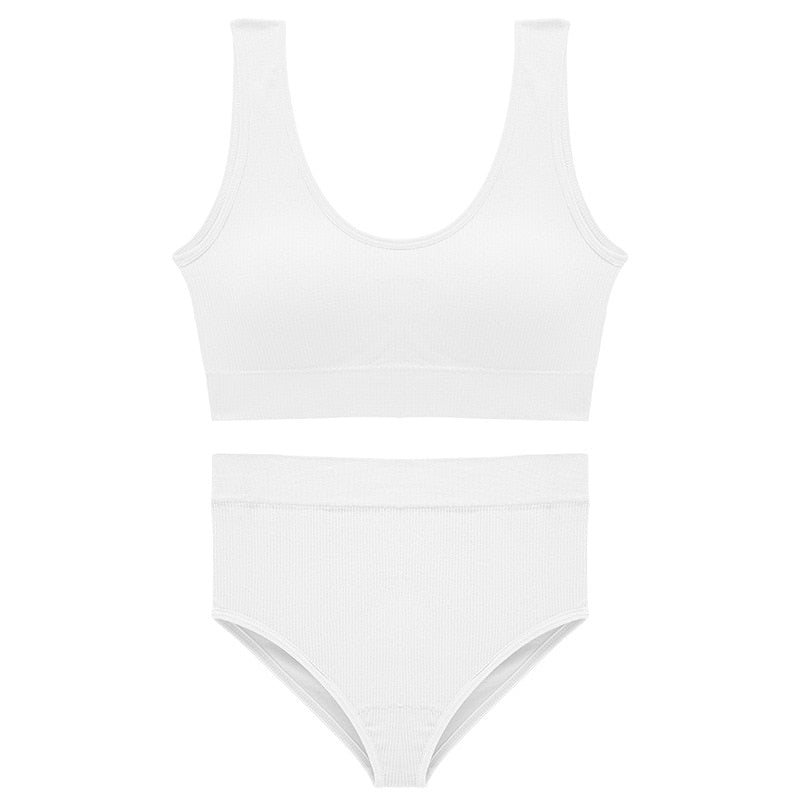 CINOON Sexy Seamless Tops Set High Waist Panties Women Wireless Underwear Suit Soft Padded Bras Set Backless Bralette Lingerie