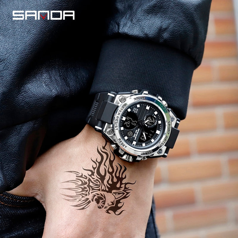 SANDA Top Luxury Watches Men Military Army Mens Watch Waterproof Sport Wristwatch Dual Display Watch Male Relogio Masculino