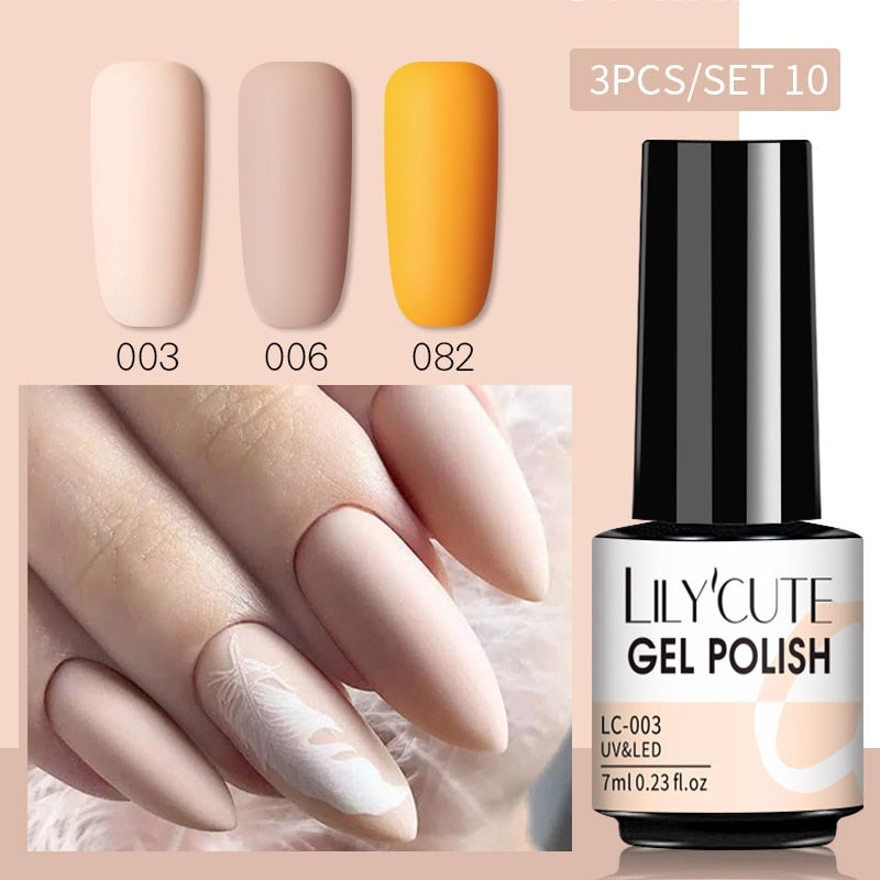 LILYCUTE 3 PCS Gel Nail Polish Set Nude Pink Glitter Sequins Matte Effect Gel Long Lasting Base Top Coat Nail Art Design Hybrid
