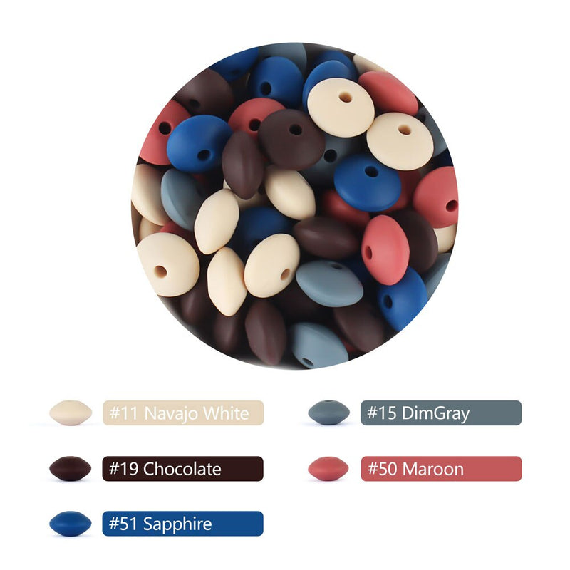 30pcs Silicone Lentil Beads BPA Free Food Grade Rodent DIY Charms Newborn Nursing Accessory Teething Necklace 12mm Abacus Bead