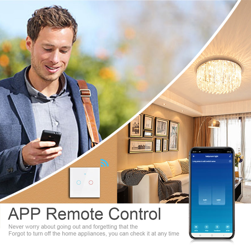 WiFi Light Swith Tuya Smart Life Touch Wall Switch Glass Panel App Remote Voice Control Works with Alexa Google Home 110V 220V