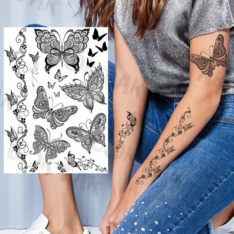 Sexy Black Henna Temporary Tattoos For Women Girls Body Art Decoration Fake Jewelry Chains Waterproof Mandala Flower Tatoos Kit